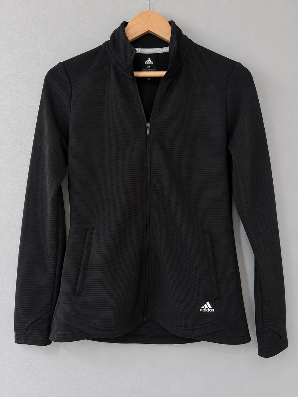 Adidas Golf Women’s Medium Black Ribbed Full Zip Jacket Mock Neck Athletic